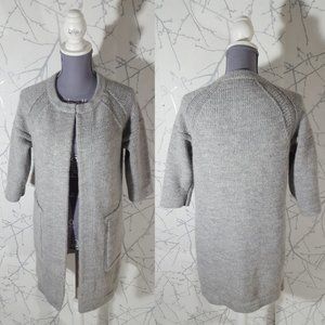 Banana Republic Silver Wool Alpaca Blend Chunky Knit Open Crew Neck Cardigan